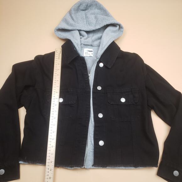 Ci Sono Denim Collection Hooded Denim Jacket Black Cropped Womens Small Zip Up - Picture 13 of 13
